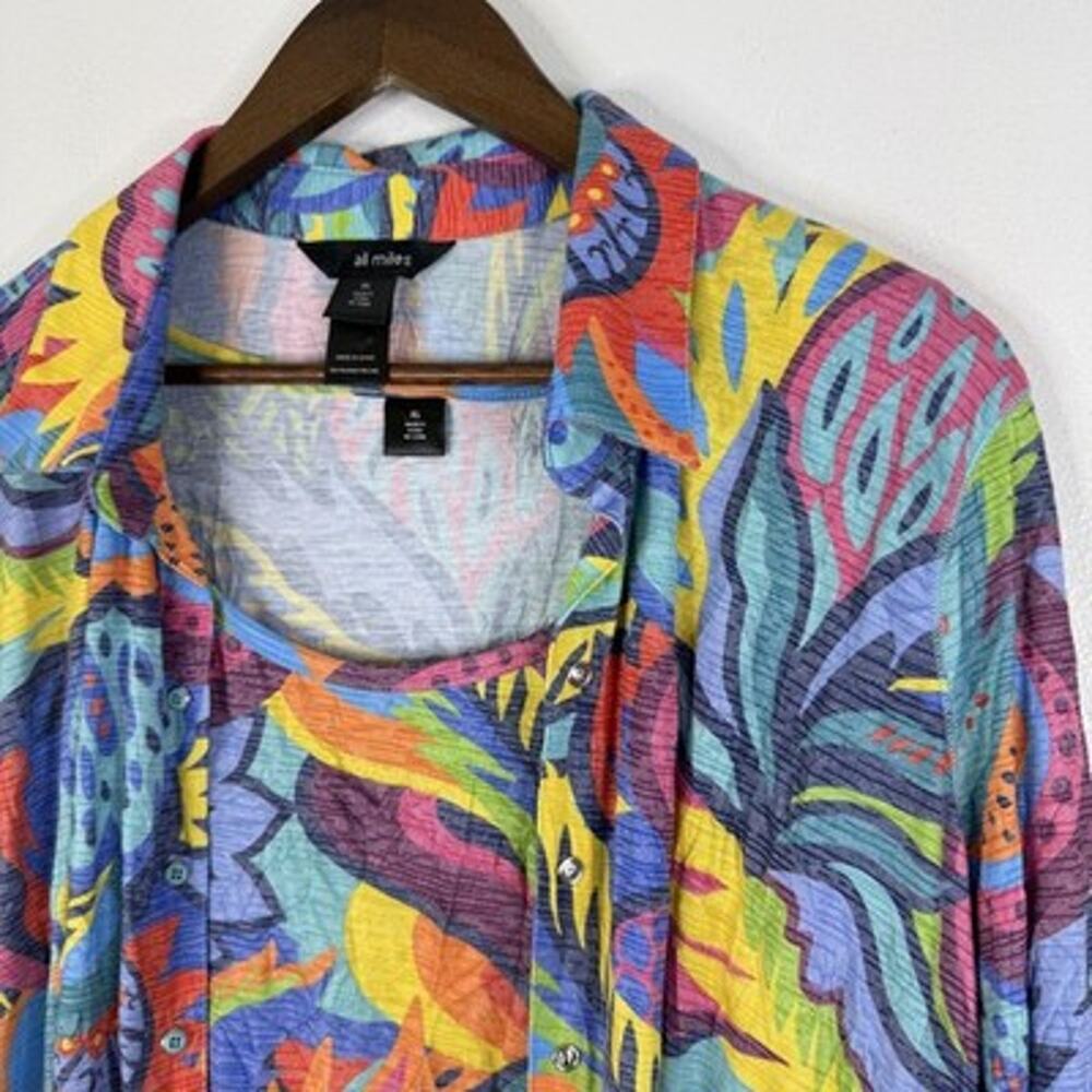 Ali Miles Abstract Art Top Womens XL Floral Button Up Tunic Set 2 Piece